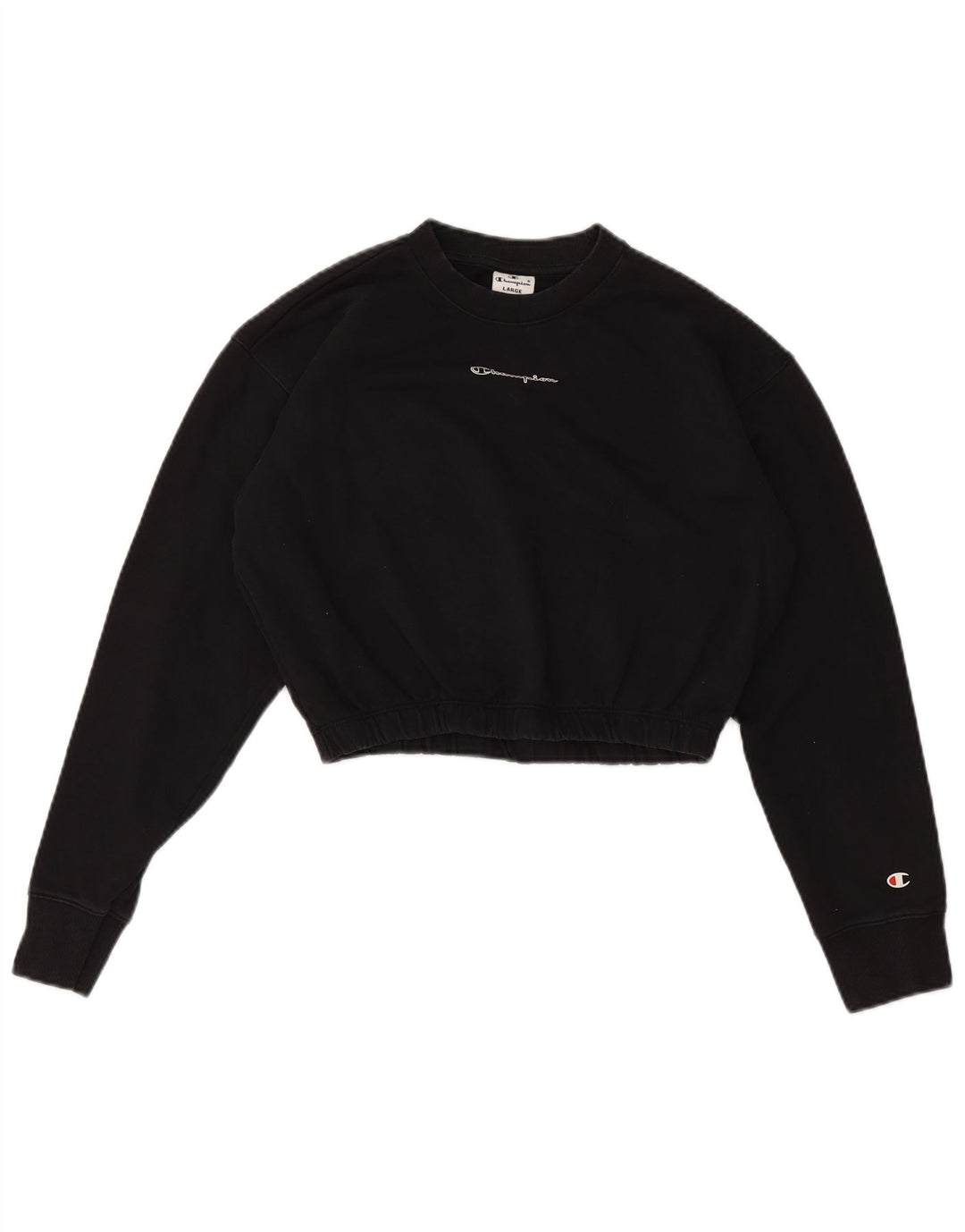 Champion Damen Graphic Crop Sweatshirt Pullover UK 16 Large Schwarz