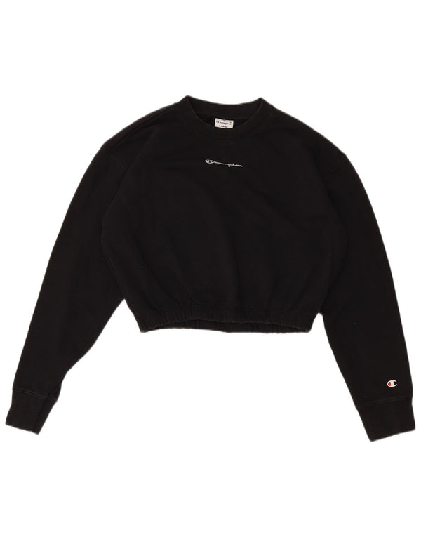 Champion Damen Graphic Crop Sweatshirt Pullover UK 16 Large Schwarz