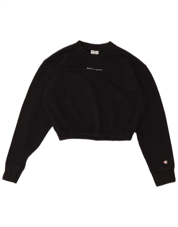 Champion Damen Graphic Crop Sweatshirt Pullover UK 16 Large Schwarz