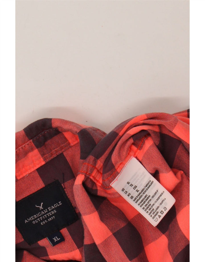 American Eagle Outfitters Herrenhemd XL Orange Gingham Baumwolle