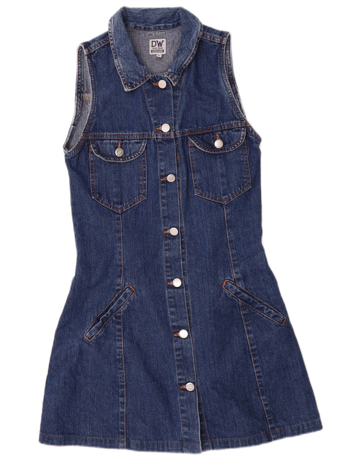 VINTAGE Ärmelloses Jeanskleid für Damen UK 12 Mittelblau
