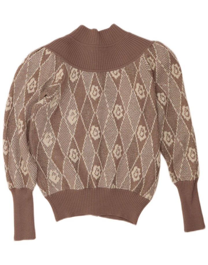 Carella Womens Crop Cardigan Pullover UK 14 Medium Beige Argyle/Diamond Wool