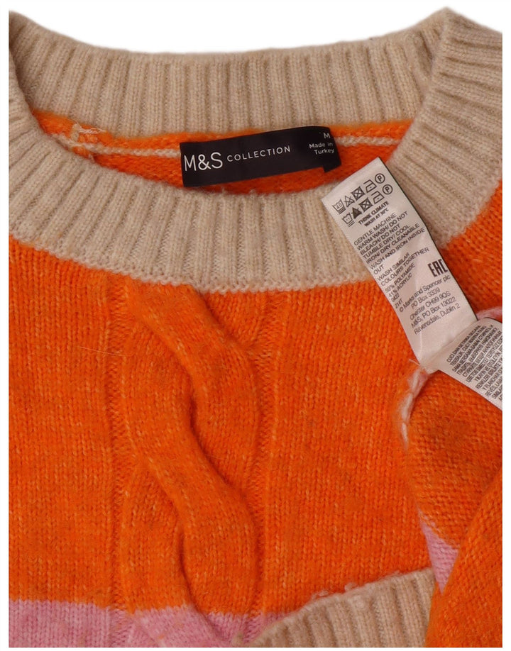 Marks & Spencer Damen-Pullover mit U-Boot-Ausschnitt, Gr. 14, mittelorange gestreift