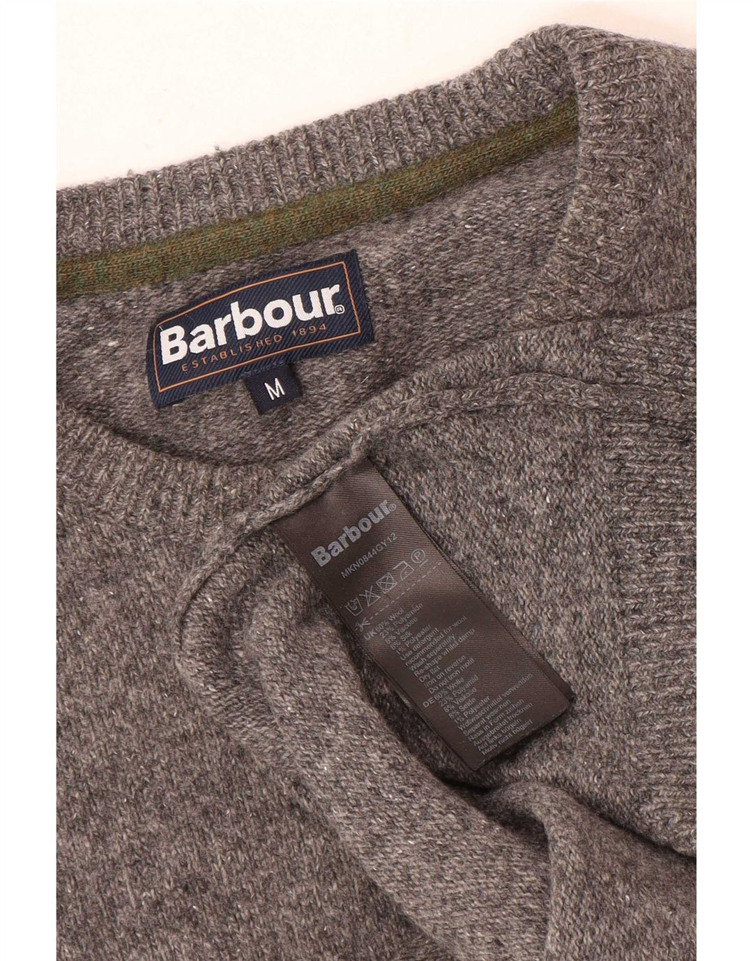 Barbour Herren-Pullover mit Rundhalsausschnitt, mittelgrau gesprenkelte Wolle