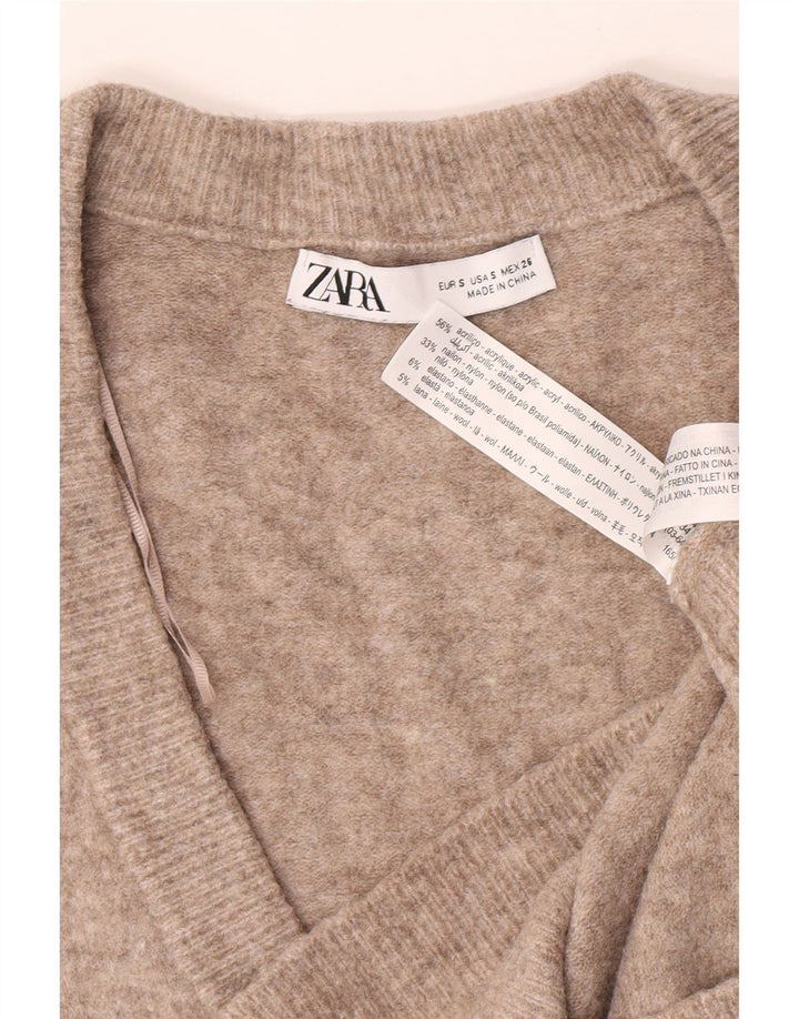 Zara Damen-Pullover mit V-Ausschnitt, übergroß, Gr. 10, Größe S, braun gefleckt