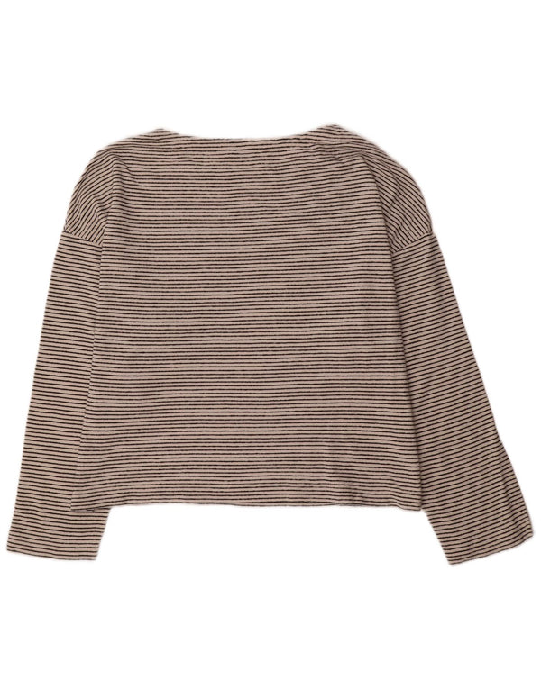 All Saints Damen Crop Top Langarm UK 14 Medium Off White gestreift