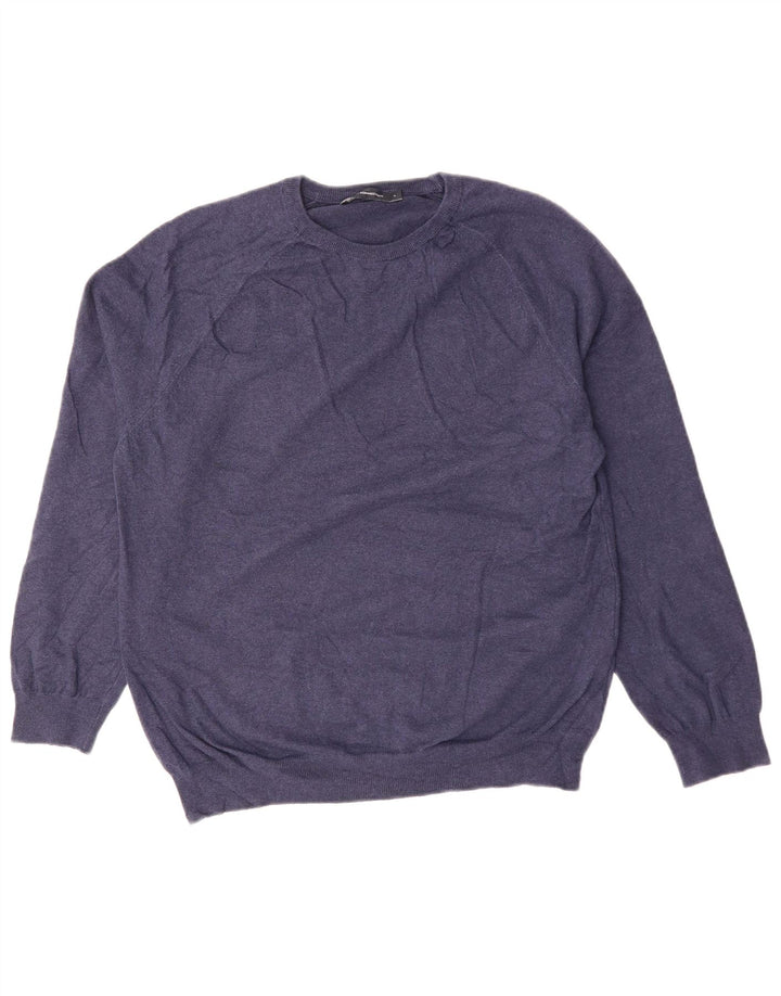 FRENCH CONNECTION Herren-Pullover mit Rundhalsausschnitt, groß, marineblaue Baumwolle