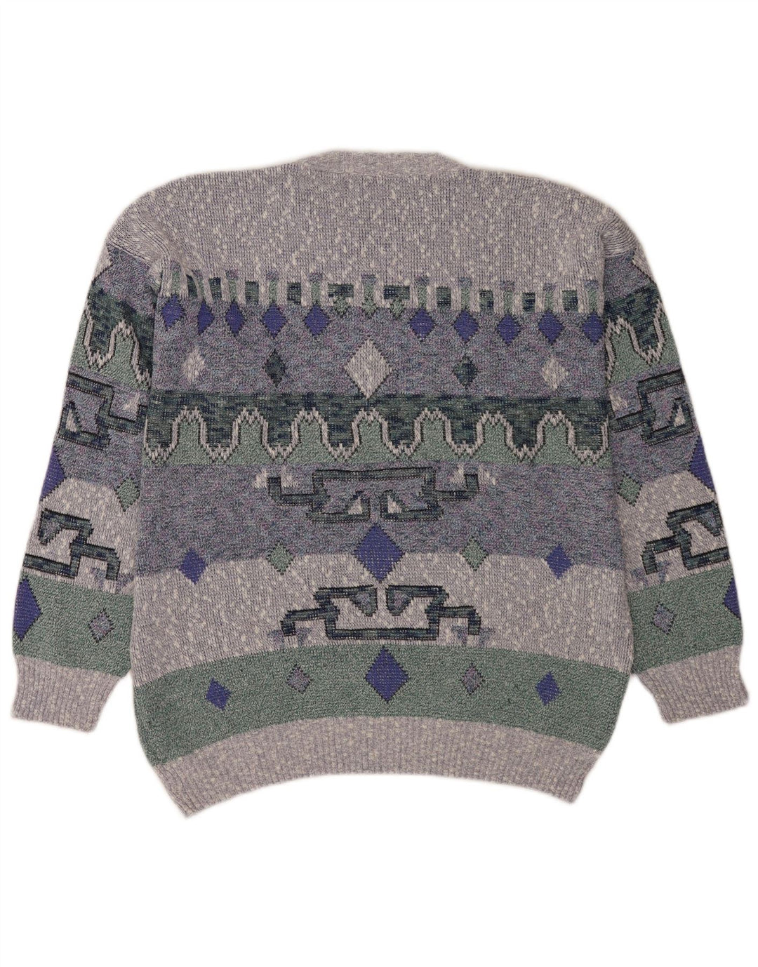 Vintage Herren Pullover mit Rundhalsausschnitt, groß, blau, geometrisch
