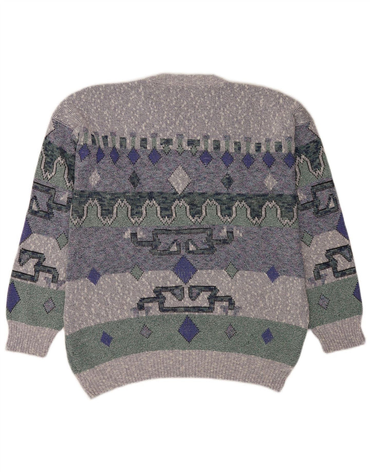 Vintage Herren Pullover mit Rundhalsausschnitt, groß, blau, geometrisch