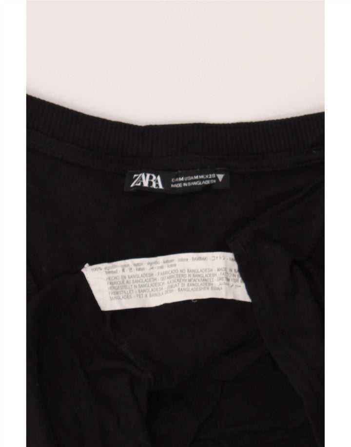 Zara Damen T-Shirt Top UK 14 Medium Schwarz Baumwolle
