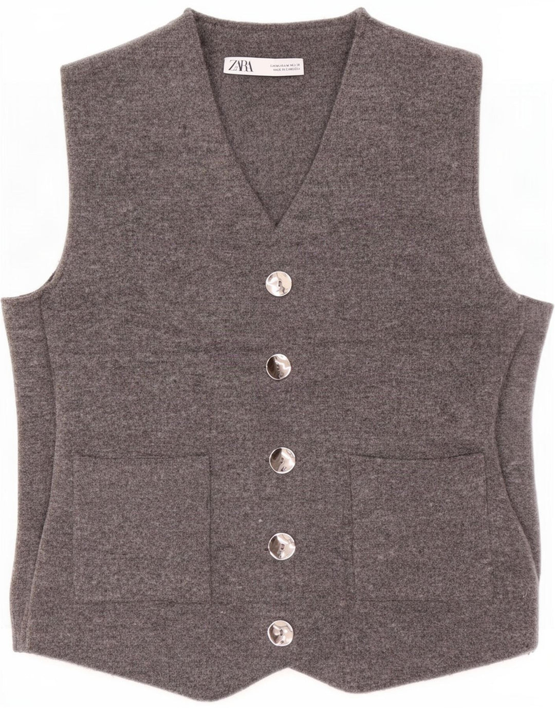 Zara Damen Strickweste UK 12 Mittelgraues Polyester