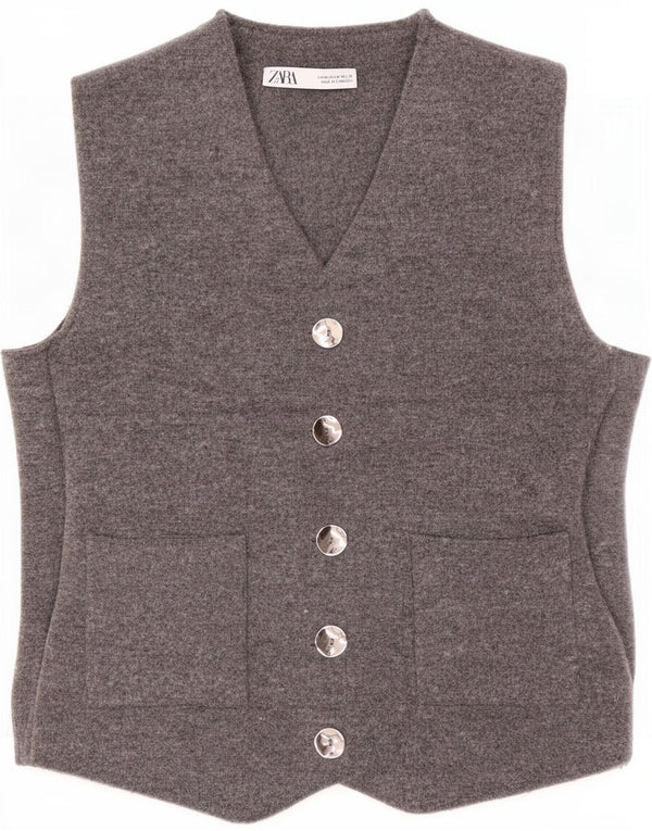 Zara Damen Strickweste UK 12 Mittelgraues Polyester