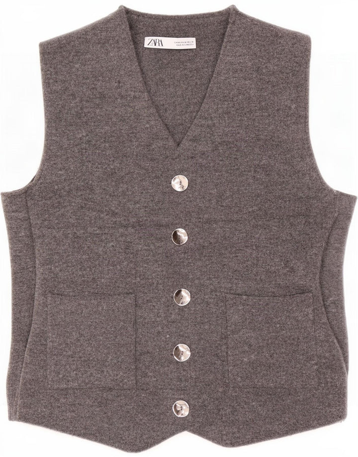 Zara Damen Strickweste UK 12 Mittelgraues Polyester