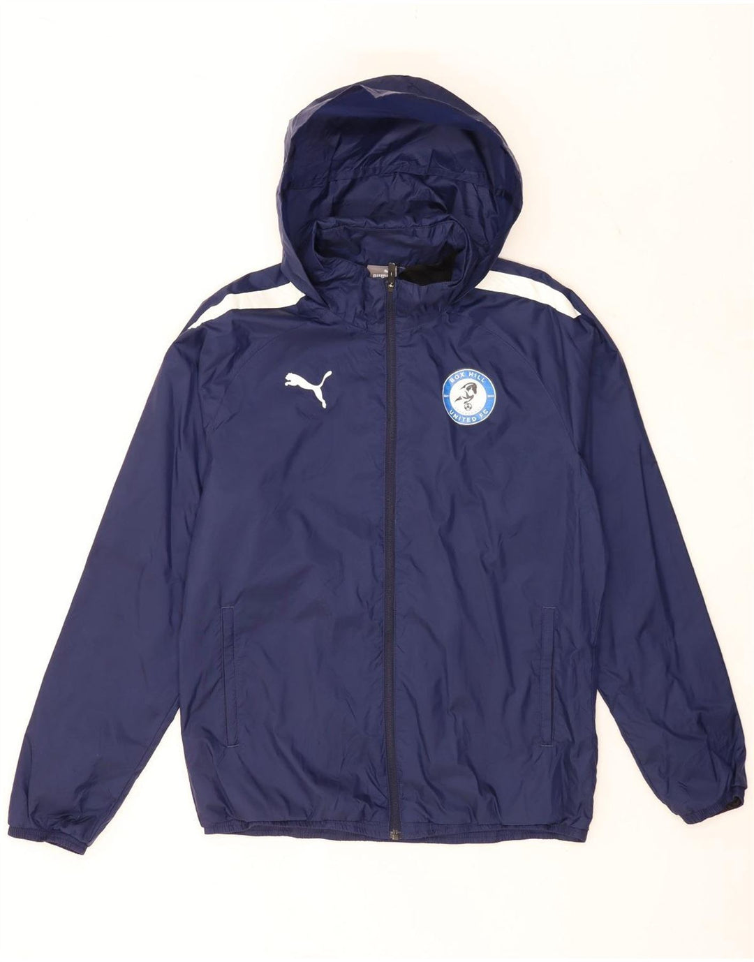 Puma Herren-Regenjacke mit Kapuze, UK 38, mittleres Marineblau, Colourblock-Nylon