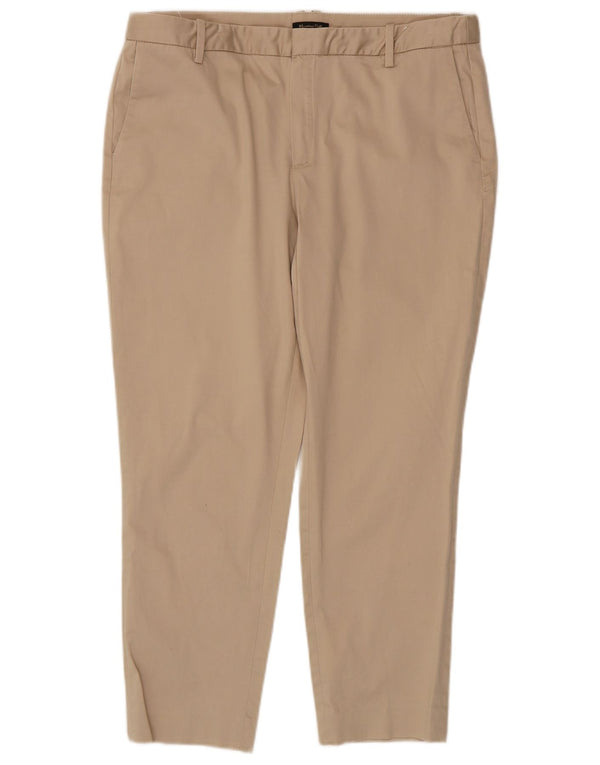 Massimo Dutti Damen Tapered Cropped-Hose EU 44 XL W34 L25 Beige Baumwolle
