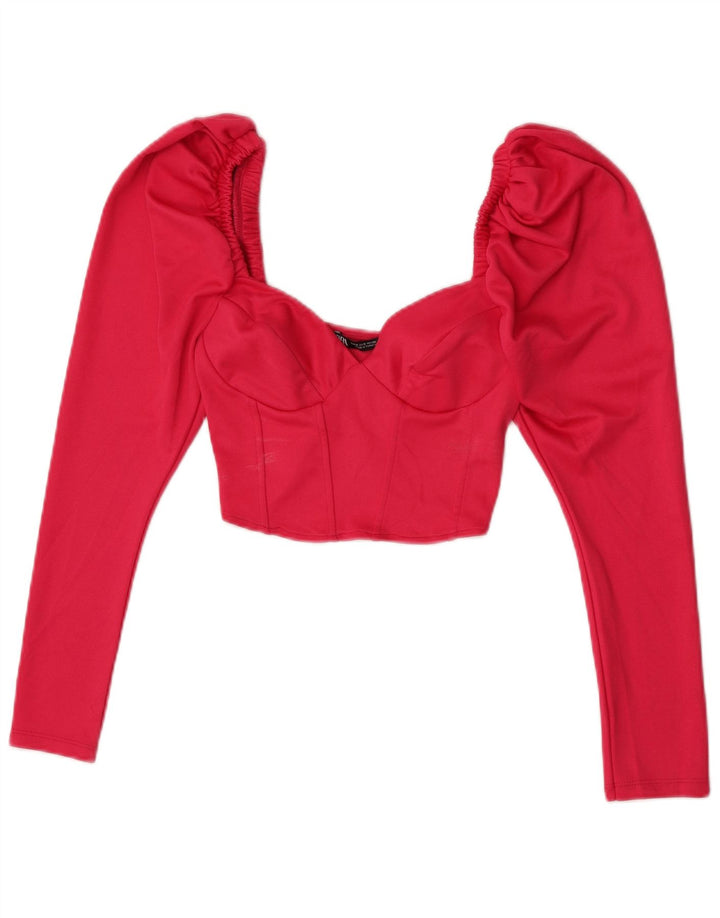 Zara Damen Langarm-Crop-Top UK 8 Small Pink