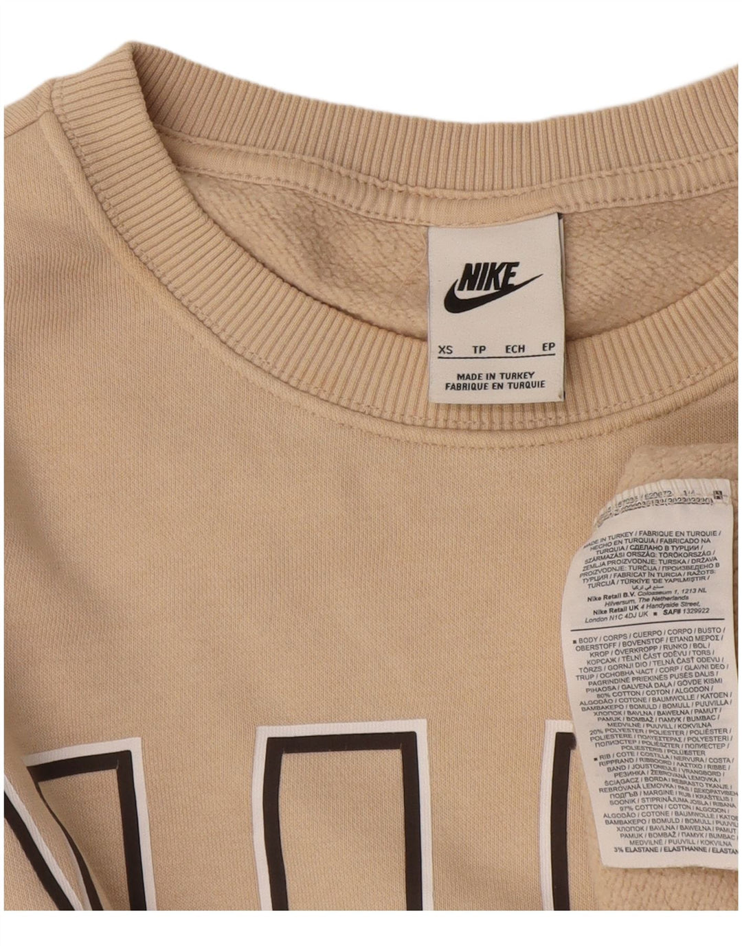Nike Herren Grafik Sweatshirt Pullover XS Beige Baumwolle