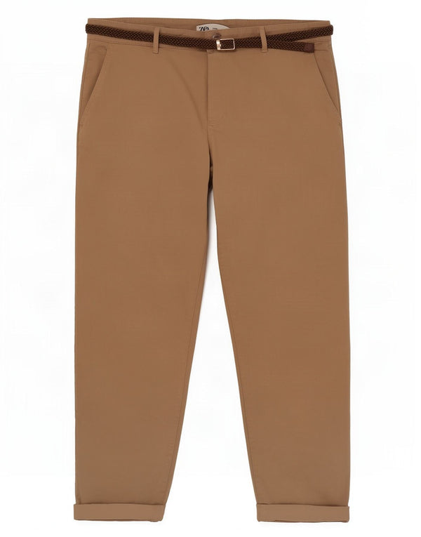 Zara Damen Tapered Cropped-Hose EU 42 Large W32 L26 Beige Baumwolle