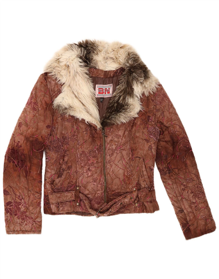 Vintage Damen Steppjacke UK 10 Small Brown Floral