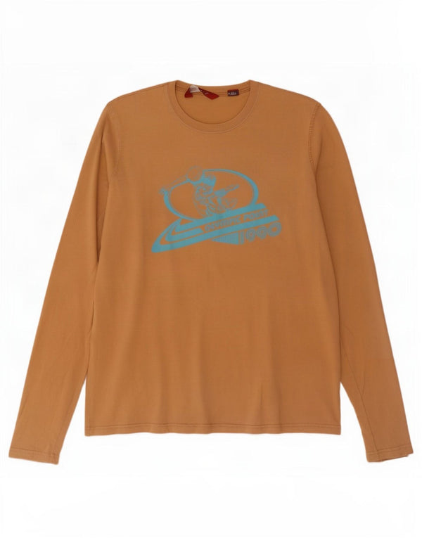 Zara Mens Graphic Top Long Sleeve XL Beige Cotton
