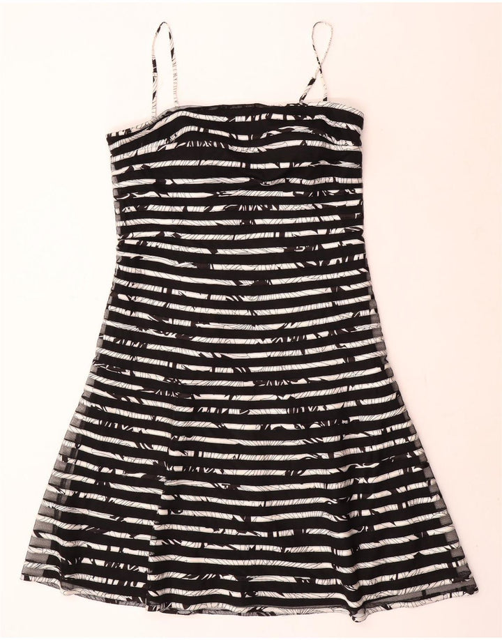 FRANK LYMAN Damen Slip Dress UK 14 Medium Schwarz Gestreiftes Polyester