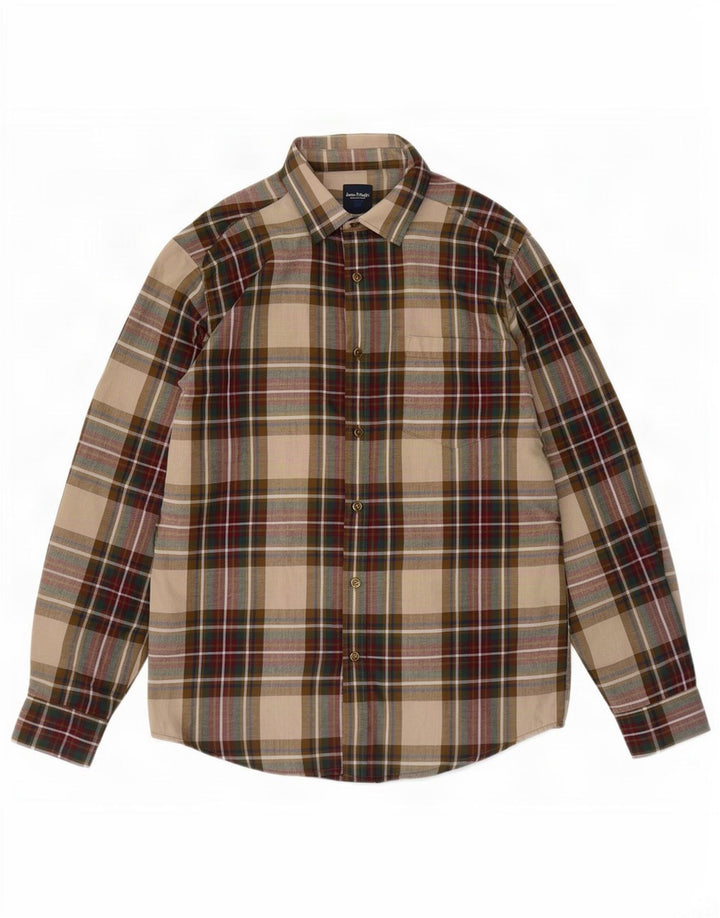 James Pringle Herren-Flanellhemd, klein, beige, kariertes Polyester