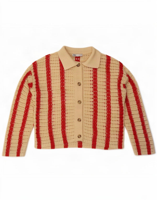 Übergroßer Häkel-Cardigan von Zara für Damen, Gr. 10, Größe S, Beige, gestreift