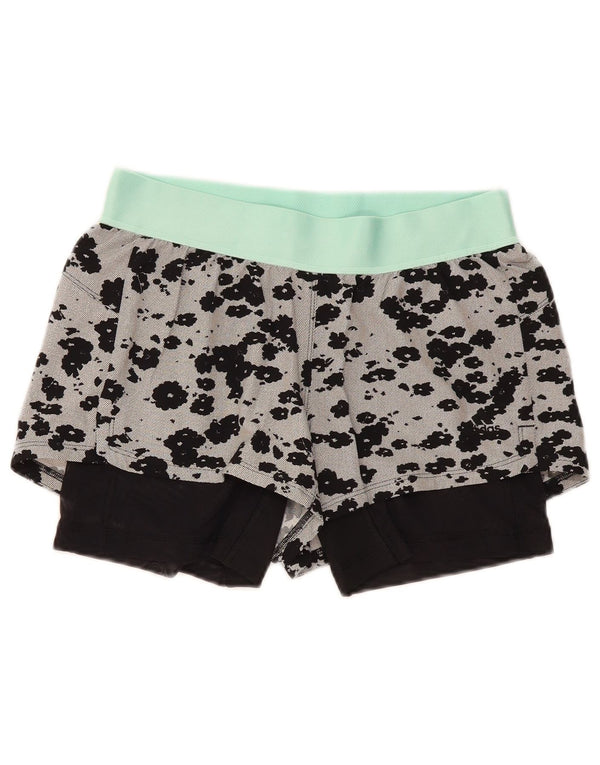 Adidas Damen Climalite Sport Shorts UK 8/10 Kleines graues Tiermuster