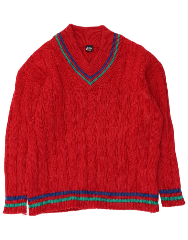 G.Pisano Damen-Pullover mit V-Ausschnitt IT 52 2XL Rot gestreifte Wolle