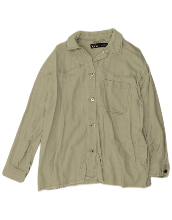 Zara Damen Übergroße Bomberjacke UK 10 Small Grüne Baumwolle