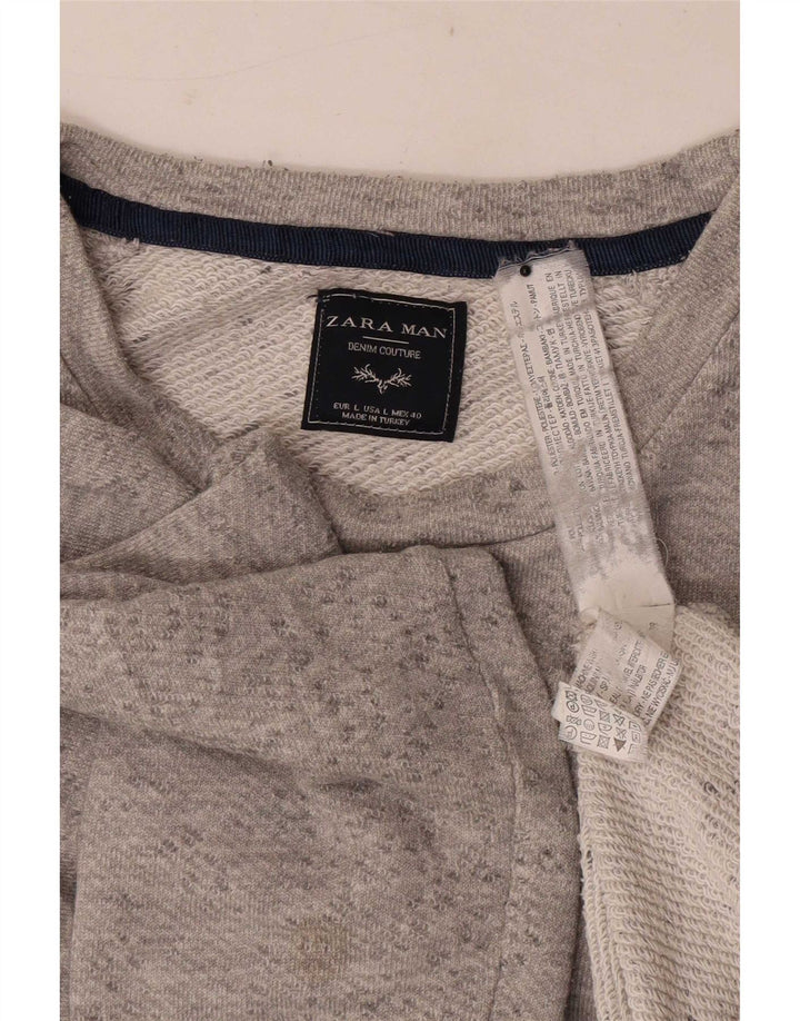 Zara Herren-Sweatshirt-Pullover, großes grau geflecktes Polyester