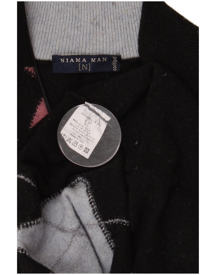 Conbipel Herren-Pullover „Niama“ mit Reißverschluss, XL, schwarze Argyle-/Diamantwolle