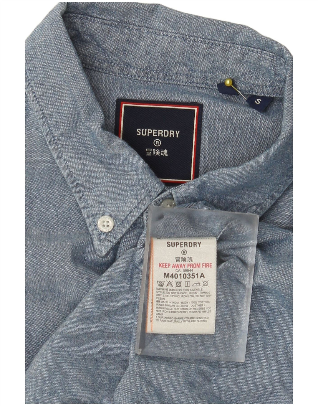 Superdry Herren-Kurzarmhemd, Größe S, Blau, Baumwolle