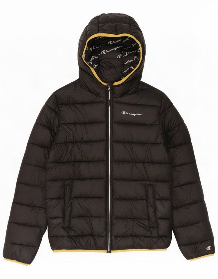 Champion Wattierte Jacke mit Kapuze für Jungen, 11–12 Jahre, Größe L, Schwarz, Polyester