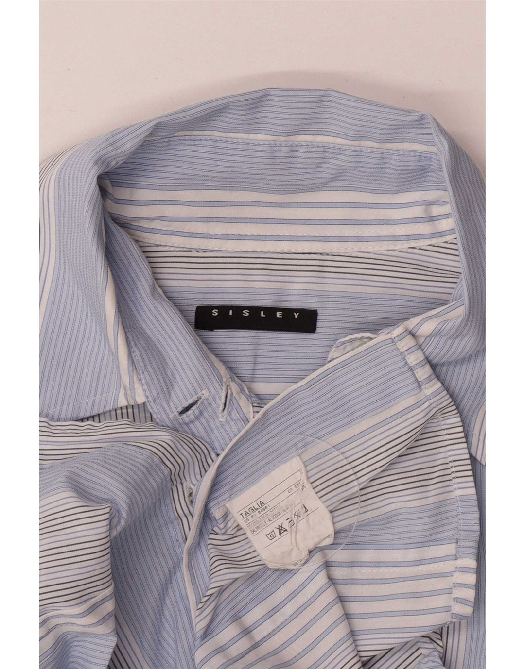 Sisley Damen-Hemd UK 10 Small Blau gestreift aus Baumwolle