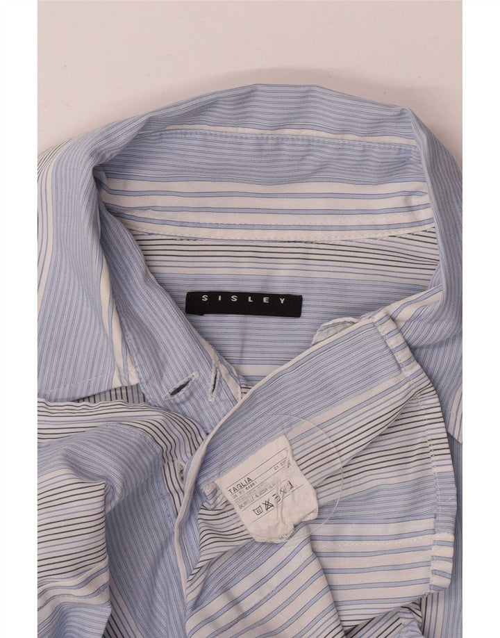 Sisley Damen-Hemd UK 10 Small Blau gestreift aus Baumwolle