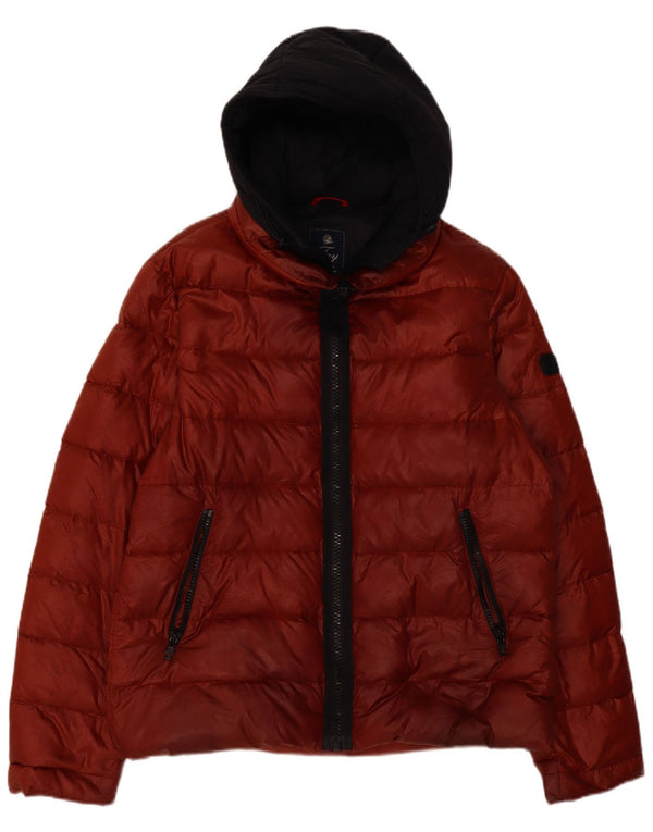 Fay Wattierte Herrenjacke mit Kapuze, UK 44 2XL, rotes Colourblock-Polyamid