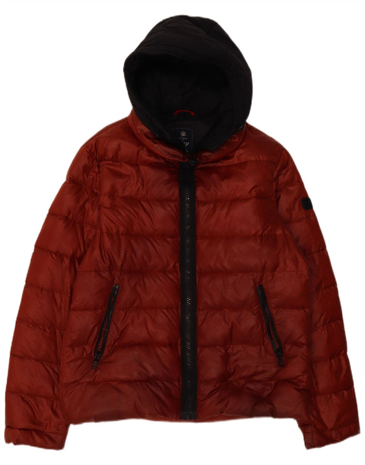Fay Wattierte Herrenjacke mit Kapuze, UK 44 2XL, rotes Colourblock-Polyamid