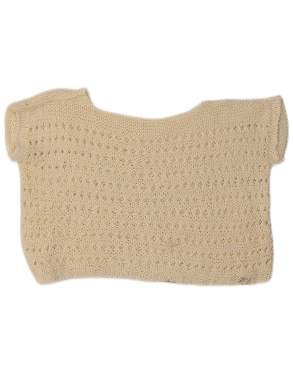 Vintage Damen Kurzarm-Pullover mit U-Boot-Ausschnitt, Gr. 14, groß, gebrochenes Weiß