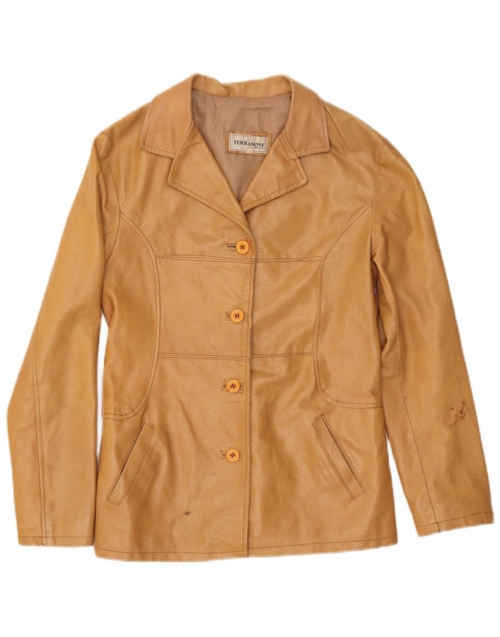 Terranova Damen-Blazerjacke aus Leder mit 4 Knöpfen, Gr. 10, Größe S, Beige