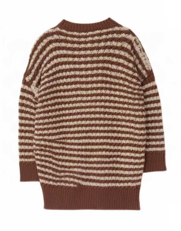 Langer Damen-Pullover mit U-Boot-Ausschnitt von Zara, Gr. 10, Größe S, braun gestreift