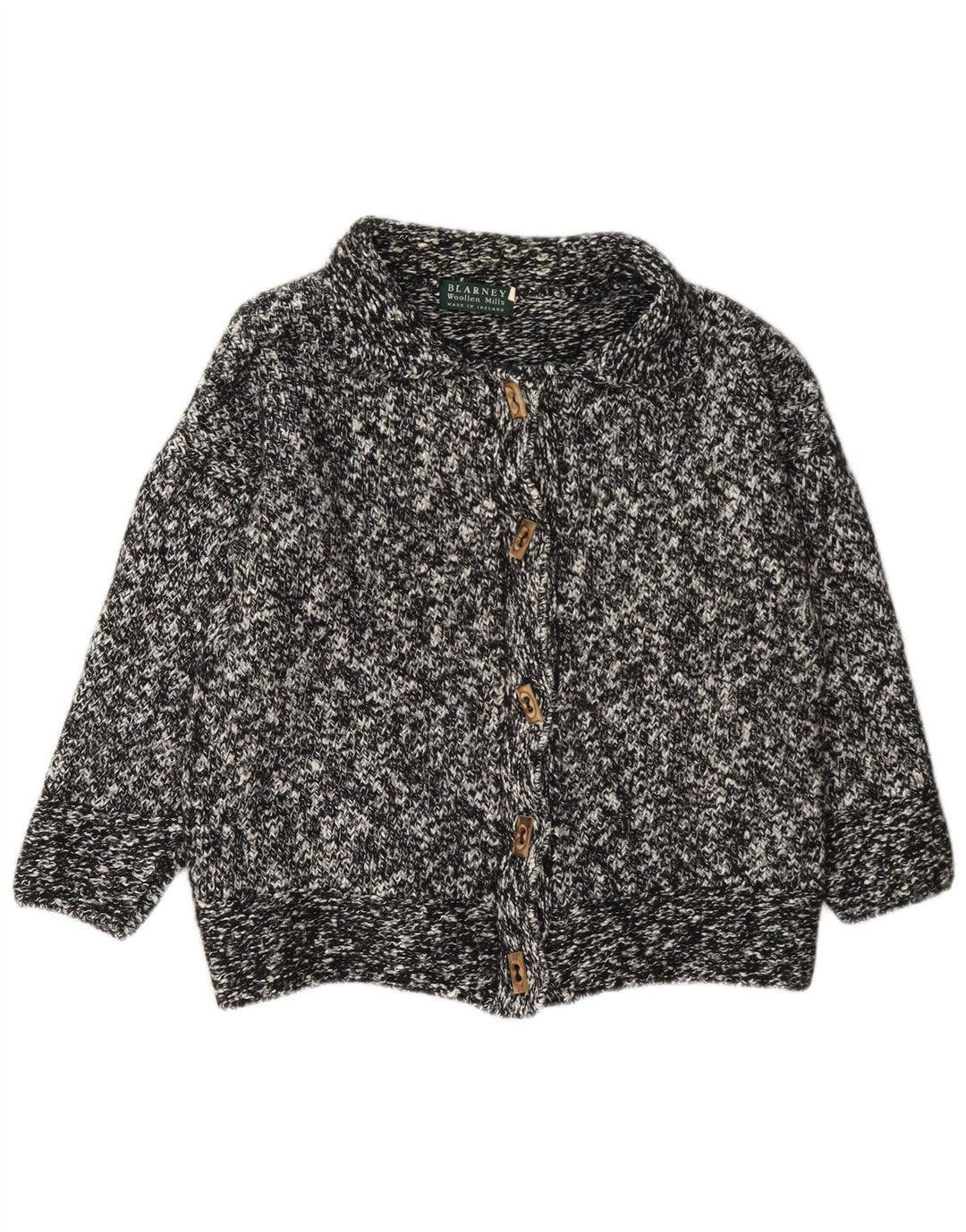 Blarney Damen-Cardigan-Pullover UK 14 Große schwarz gefleckte Wolle
