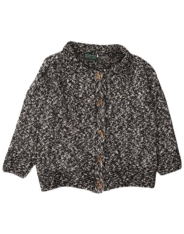Blarney Damen-Cardigan-Pullover UK 14 Große schwarz gefleckte Wolle
