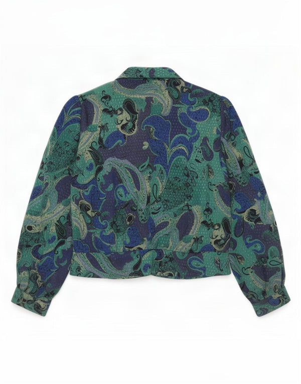 Vintage Womens Shirt Blouse UK 12 Medium Green Paisley