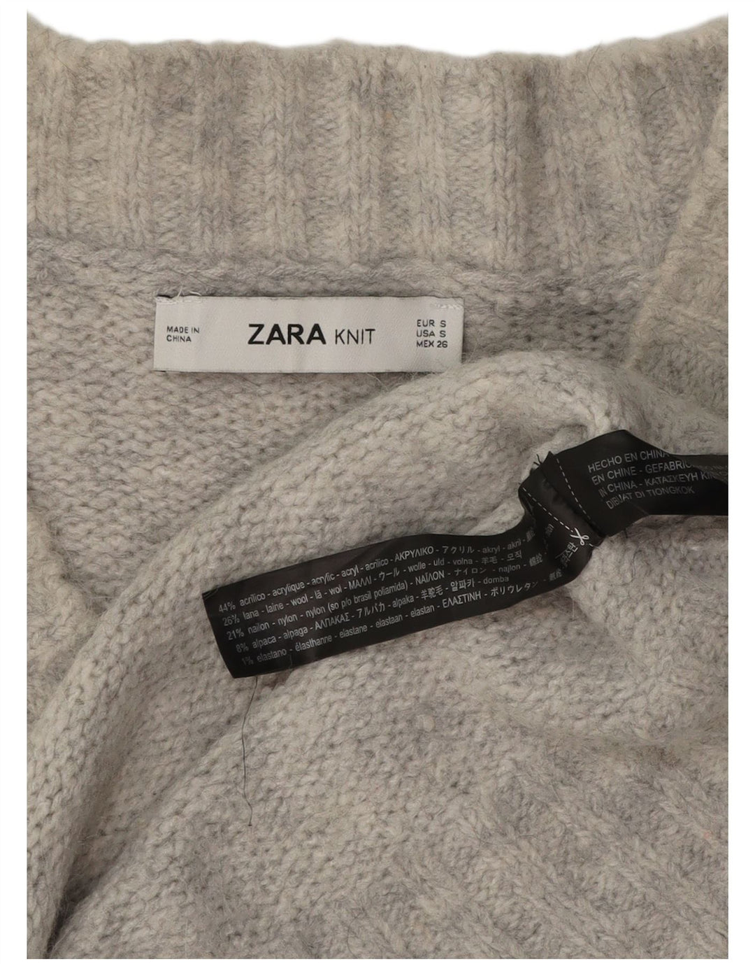 Zara Damen-Pullover, übergroß, V-Ausschnitt, Gr. 10, Größe S, Grau, Acryl