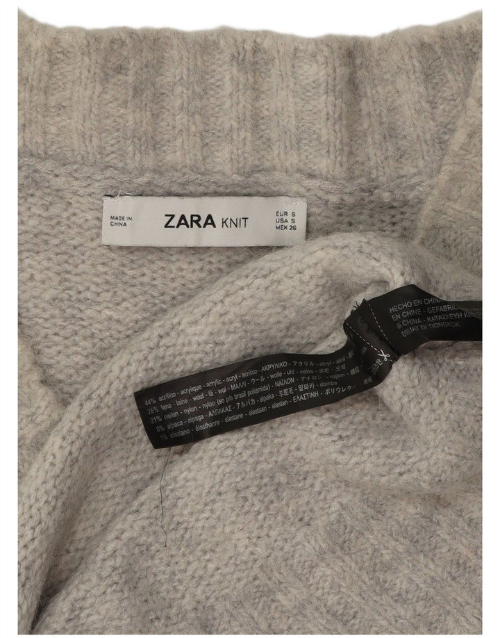 Zara Damen-Pullover, übergroß, V-Ausschnitt, Gr. 10, Größe S, Grau, Acryl