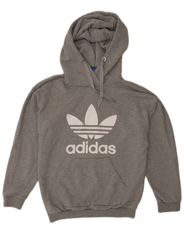 Adidas Womens Graphic Oversized Hoodie Pullover UK 6 XS Grau gefleckte Baumwolle