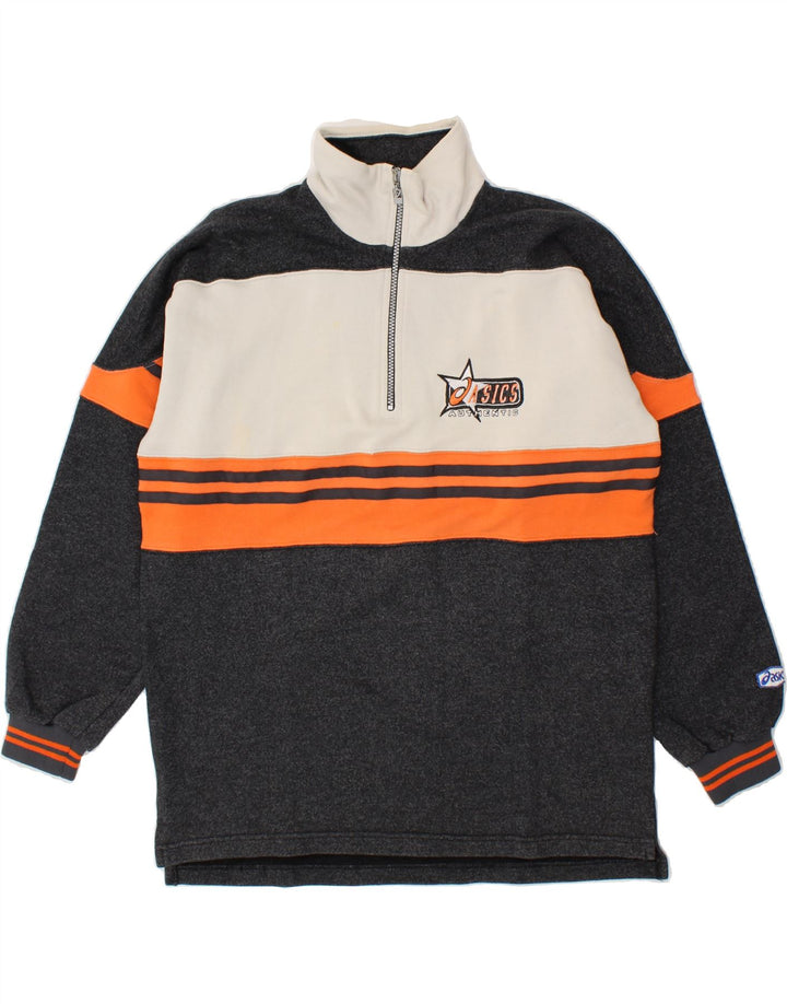 ASICS Herren-Sweatshirt mit Reißverschluss am Hals, groß, schwarze Farbblock-Baumwolle