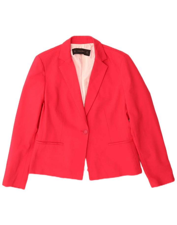 Zara Damen 1-Knopf-Blazerjacke UK 14 Large Pink Polyester