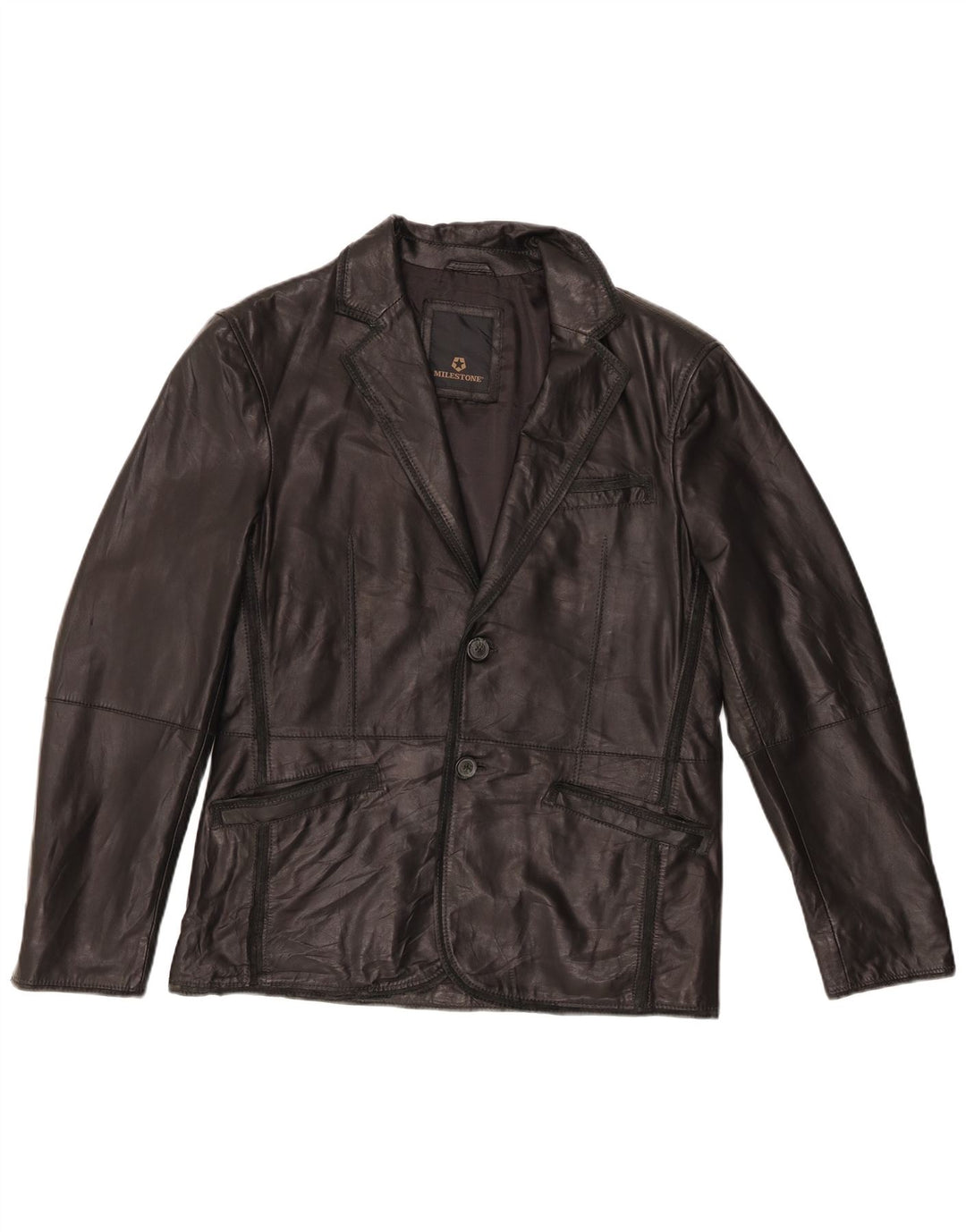 Milestone Herren Lederjacke IT 48 Mittelschwarzes Leder